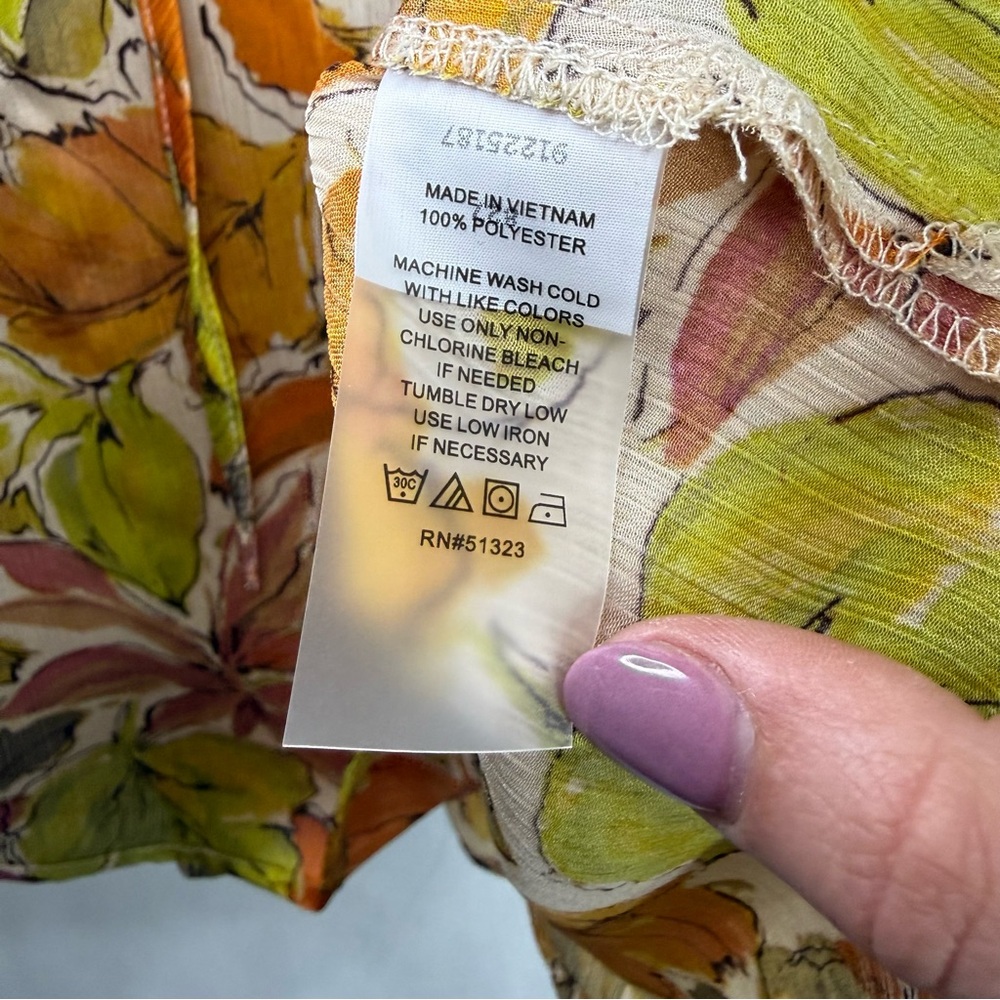 NWT Vince Camuto Raglan Sleeve Split Neck Peasant Blouse Orange Floral, size L - Picture 6 of 7